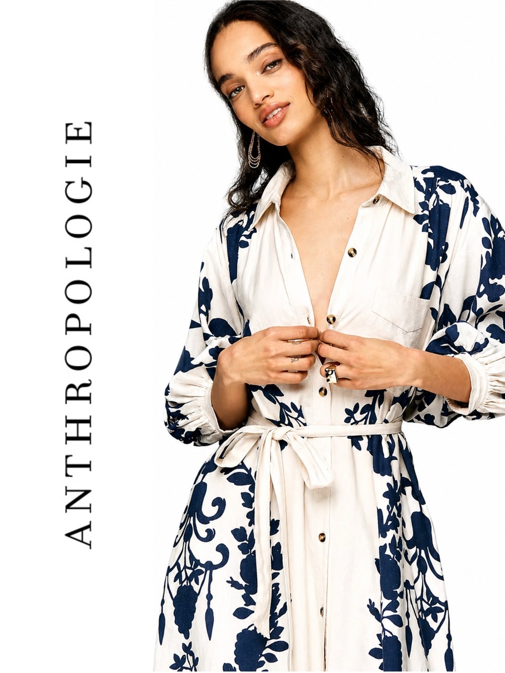 Anthropologie Maeve Mona Linen Blend Maxi Shirtdress